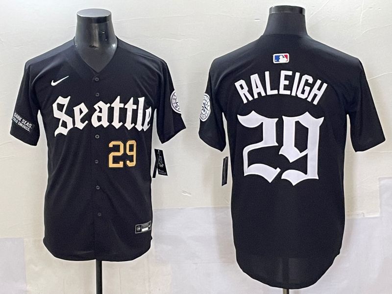 Men 2025 Seattle Mariners 29 Raleigh Black Five generations Joint Name Nike MLB Jersey style 6233